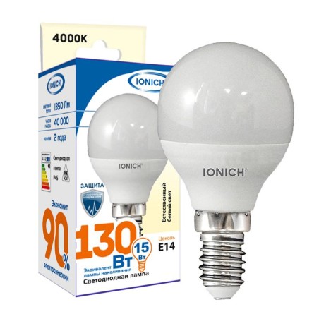 Лампа светодиодная P45 15Вт 4000К Е14 1350лм 230В шар IONICH 1816