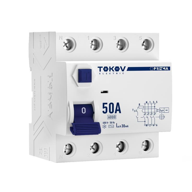 Выключатель дифференциального тока (УЗО) 4П (3P+N) 50А 30мА тип AC 6кА TOKOV Electric TKE-PZ60-RCDM-4-50-30-AC Выключатель дифференциального тока (УЗО) 4П (3P+N) 50А 30мА тип AC 6кА TOKOV Electric TKE-PZ60-RCDM-4-50-30-AC