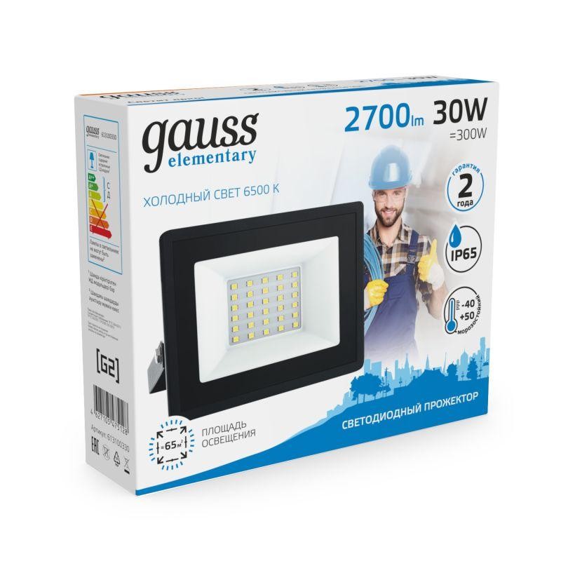 Прожектор светодиодный Elementary 30Вт 6500К IP65 2700лм 200-240В ДО черн. GAUSS 613100330