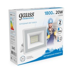 Прожектор светодиодный Elementary 20Вт 6500К IP65 1800лм 200-240В ДО бел. GAUSS 613120320