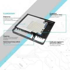 Прожектор светодиодный Elementary 70Вт 3000К IP65 6290лм 175-265В ДО черн. GAUSS 613527170