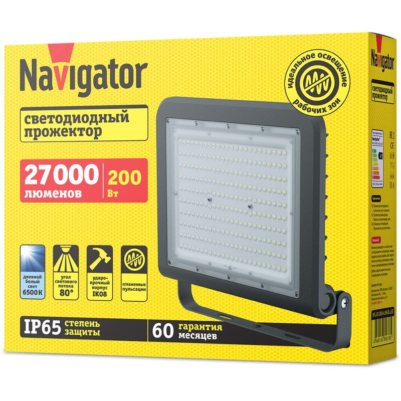 Прожектор светодиодный 80 678 NFL-02-200-6.5К-BL-LED 200Вт 6500К IP65 27000лм черн. Navigator 80678 Прожектор светодиодный 80 678 NFL-02-200-6.5К-BL-LED 200Вт 6500К IP65 27000лм черн. Navigator 80678