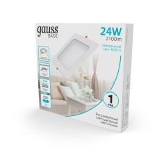Светильник светодиодный Basic Downlight 24Вт 4000К IP20 2100лм 170-260В 220х26 квадрат бел. GAUSS 9031520224