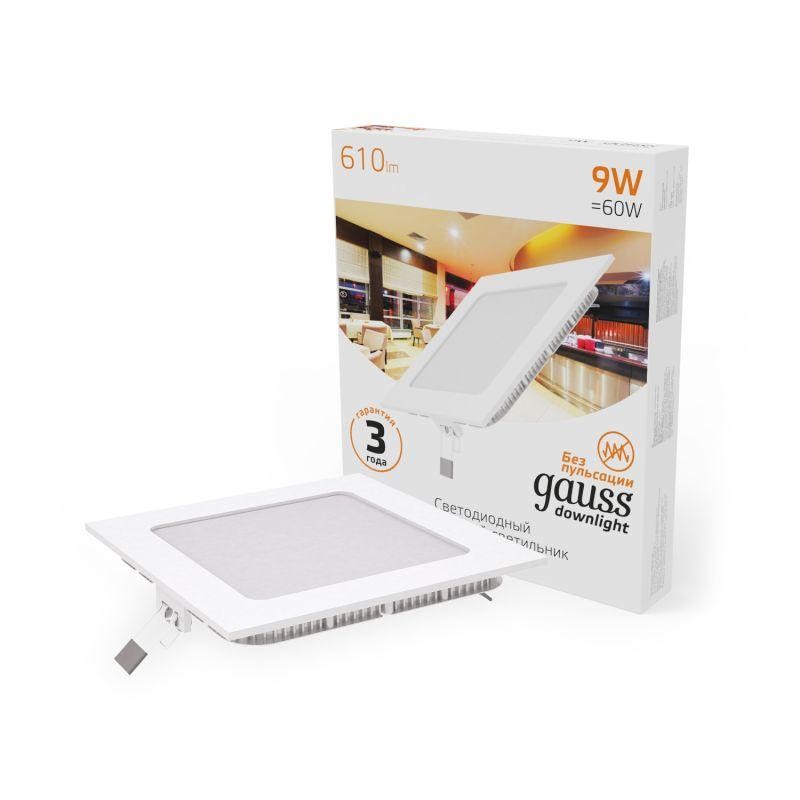 Светильник светодиодный Slim 9Вт 3000К IP20 610лм 220-240В ДВО квадрат бел. GAUSS 940111109 Светильник светодиодный Slim 9Вт 3000К IP20 610лм 220-240В ДВО квадрат бел. GAUSS 940111109