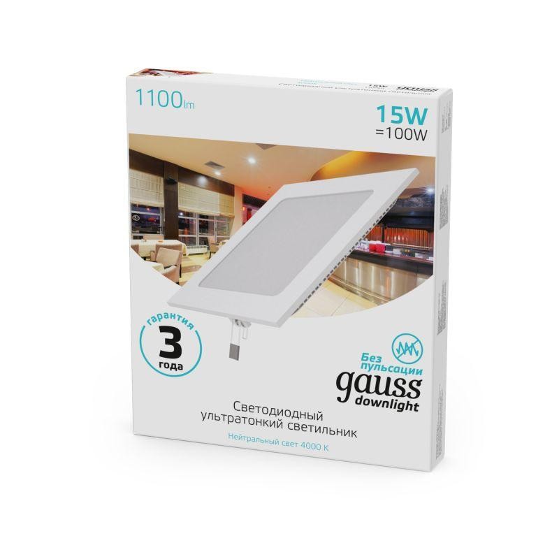 Светильник светодиодный Slim 15Вт 4000К IP20 1100лм 220-240В ДВО квадрат бел. GAUSS 940111215 Светильник светодиодный Slim 15Вт 4000К IP20 1100лм 220-240В ДВО квадрат бел. GAUSS 940111215