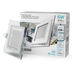 Светильник светодиодный Glass 6Вт 4000К IP20 490лм 220-240В d80х80мм 100х100х35мм ДВО квадрат. встраив. монтажный с декоративн. 