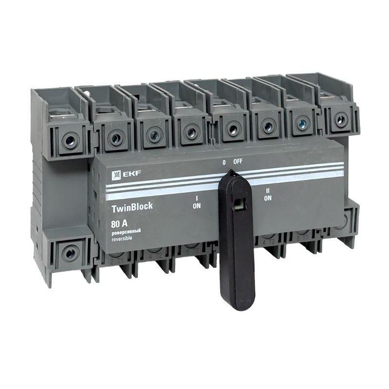Рубильник 80А 4п реверсивный с рукояткой для прямой установки TwinBlock EKF tb-s-80-4p-rev