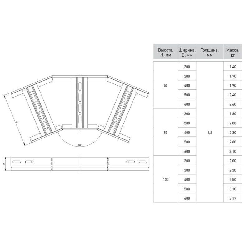 Угол для лотка горизонтальный 45град. 50x200мм EKF glt4550200 Угол для лотка горизонтальный 45град. 50x200мм EKF glt4550200