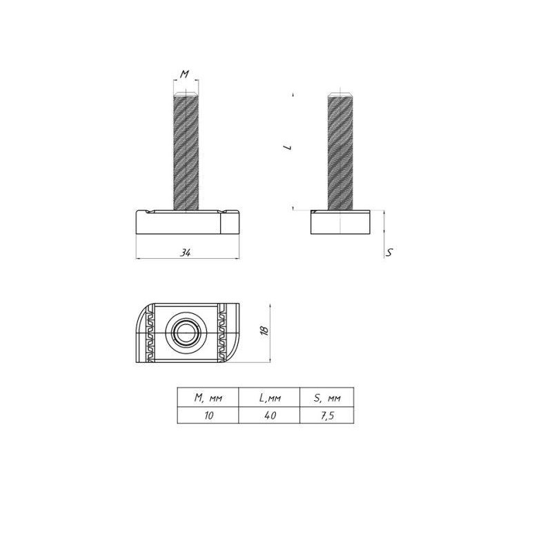 Болт Т-образный STRUT М10х40 EKF sttbm10x40 Болт Т-образный STRUT М10х40 EKF sttbm10x40