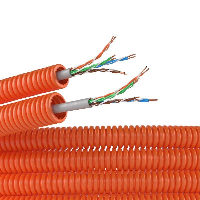 Электротруба ПНД гибкая гофрированная d16мм с кабелем витая пара 5EU/UTP нг(А)-HF (уп.100м) оранж. DKC 7EU916100 Электротруба ПНД гибкая гофрированная d16мм с кабелем витая пара 5EU/UTP нг(А)-HF (уп.100м) оранж. DKC 7EU916100