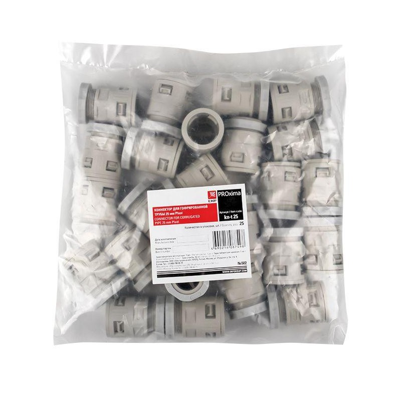 Коннектор для гофр. трубы 25мм (уп.25шт) Plast EKF kn-t-25 Коннектор для гофр. трубы 25мм (уп.25шт) Plast EKF kn-t-25