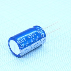 Конденсатор алюминиевый электролитический 47мкФ 450В ±20% (16 X 25мм) радиальный 7.5мм 400мА 2000час 105°С россыпь