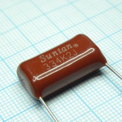 Конденсатор металлоплёночный полиэтилентерефталатный 0.33мкФ 630В ±10% (23х9х14мм) шаг выводов 20мм 85°С россыпь
