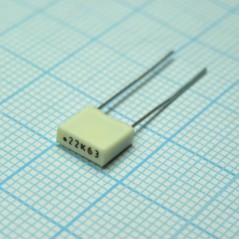Конденсатор металлоплёночный полиэтилентерефталатный 0.22мкФ 63В ±10% (7.2х2.5х6.5мм) шаг выводов 5мм 105°С автомобильного приме