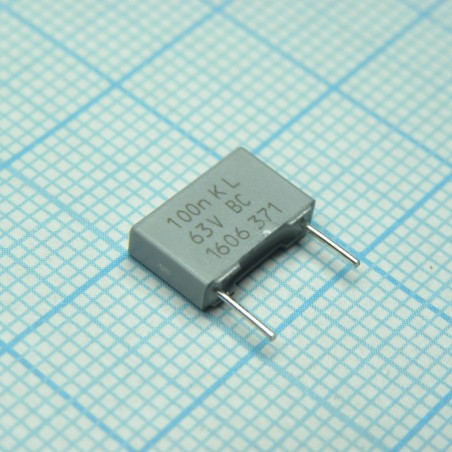 Пленочный конденсатор 0,1мкФ 63VDC/40VAC ±10% 10х2,5х6,5мм 105°C