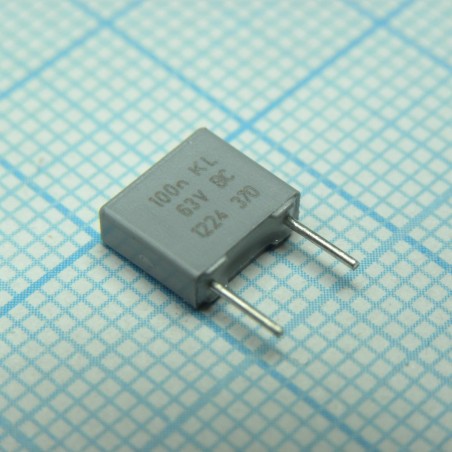 Пленочный конденсатор 0,1мкФ 63VDC/40VAC ±10% 7,2х2,5х6,5мм 100°C