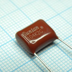 Конденсатор металлоплёночный полиэтилентерефталатный 0.1мкФ 400В ±10% (13х7х11мм) шаг выводов 10мм 85°С россыпь