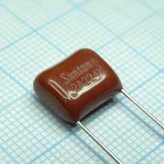 Конденсатор металлоплёночный полиэтилентерефталатный 0.22мкФ 100В ±10% (13х7х11мм) шаг выводов 10мм 85°С россыпь