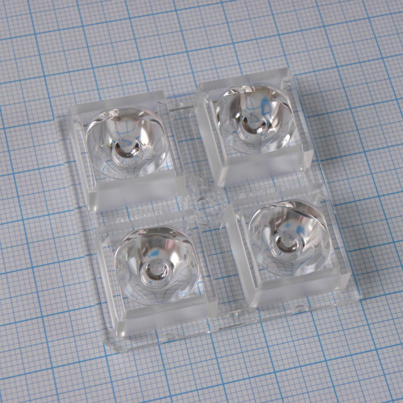 Групповая квадратная линза 2x2 на 4 светодиода LG Innotek серии  LEMWA33X, эфф-94%,  14°,  50x50mm   H:10mm