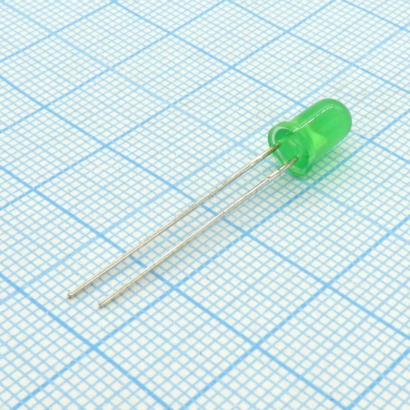Светодиод 5мм/зеленый/568нм/20-40мкд/30°