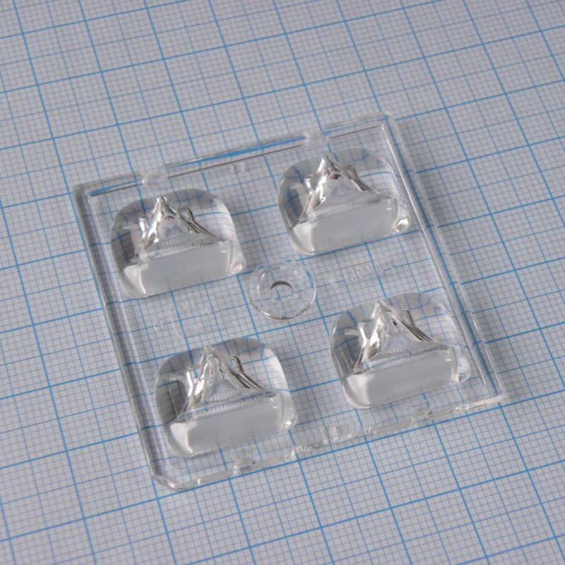 Квадратная модуль линза 2x2 на 4светодиода LG Innotek серии  LEMWA33X, эфф-94%, ассиметричная, 50x50mm  H:7mm