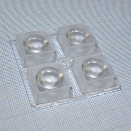 Квадратная модуль линза 2x2 на 4светодиода LG Innotek серии  LEMWA33X, эфф-89%, 68°, 50x50mm   H:8,5mm