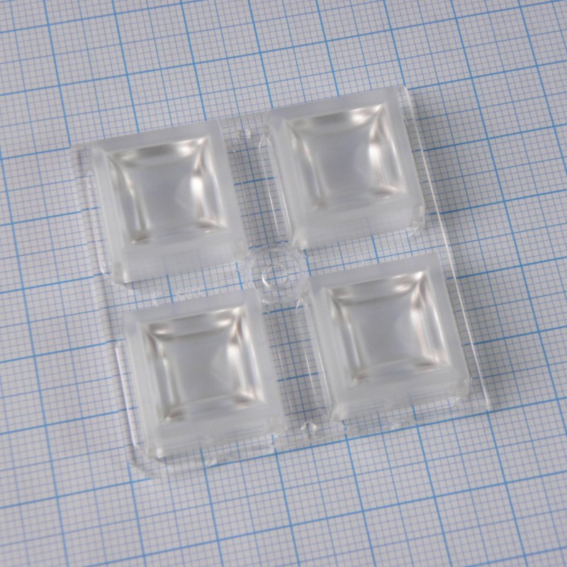 Квадратная модуль линза 2x2 на 4светодиода LG Innotek серии  LEMWA33X, эфф-86%, 53°,  50x50mm  H:8,5mm