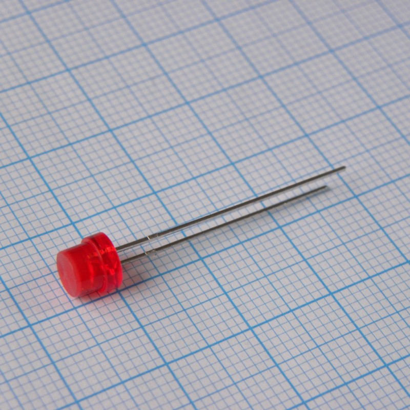 Светодиод 5мм/красный/625нм/3-8мкд/цилиндр короткий/100°