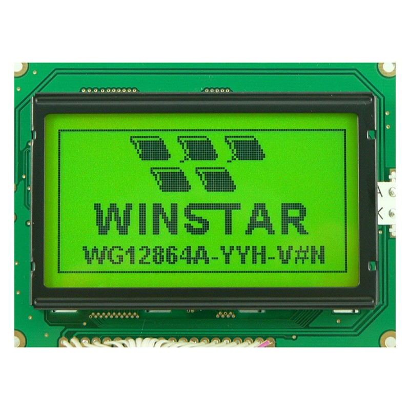 ЖКИ графич, 128 x 64, STN Ж-Зел Positive/Transfl, подсв. LED Ж-Зел, контроллер NT7108, 6 o`cl, -20...+70C