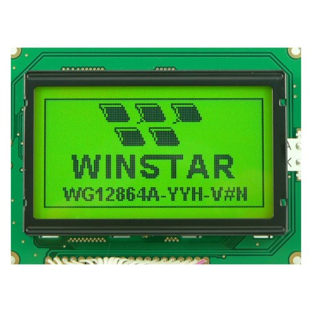ЖКИ графич, 128 x 64, STN Ж-Зел Positive/Transfl, подсв. LED Ж-Зел, контроллер NT7108, 6 o`cl, -20...+70C