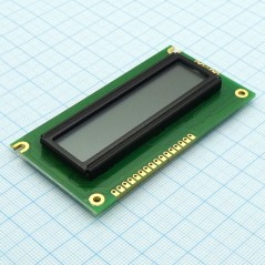 ЖКИ знакосинтезирующий 16x2, STN Серый Позитивный/отражающий без подсветки, размеры 84х44 мм, видимая область 56.2х11.5 мм, пита