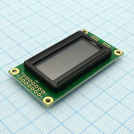 ЖКИ знакосинтезирующий 8 x 2, STN Серый Позитивный/отражающий без подсветки, размер 58x32 мм, видимая область 38x16 мм, питание 