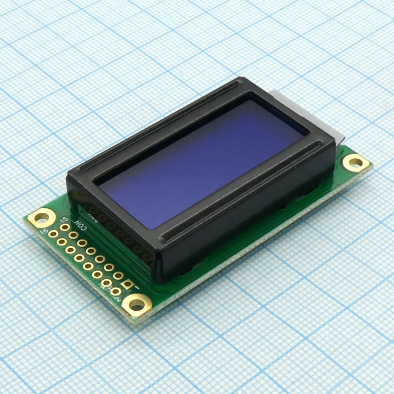 ЖКИ знакосинтезирующий 8 x 2, STN Синий Негативный/прозрачный светодиодная подсветка белая, интерфейс 6800, размер 58x32 мм, вид