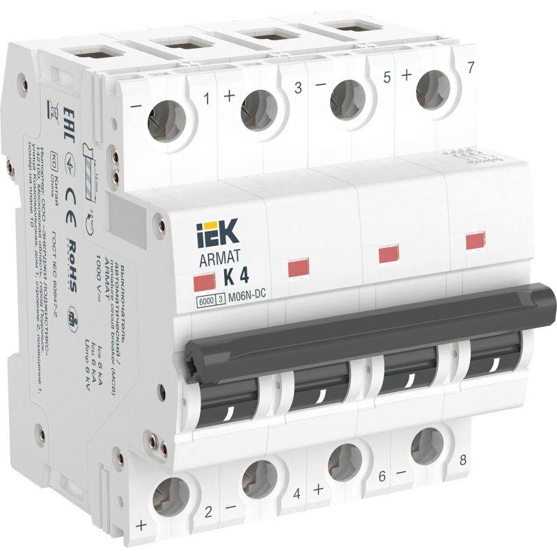 Выключатель автоматический модульный 4п K 4А M06N-DC ARMAT IEK AR-M06N-4-K004DC Выключатель автоматический модульный 4п K 4А M06N-DC ARMAT IEK AR-M06N-4-K004DC
