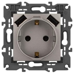 Розетка ЭРА Elegance 14-4109-16 2P+E 16A-250В штор. с 2xUSB 5В-3А титан Эра Б0065775