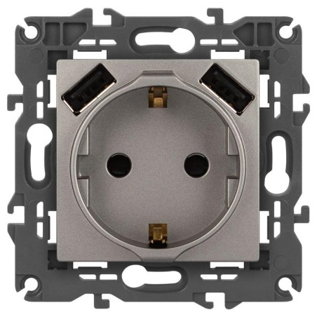 Розетка ЭРА Elegance 14-4109-16 2P+E 16A-250В штор. с 2xUSB 5В-3А титан Эра Б0065775