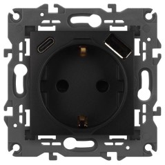 Розетка ЭРА Elegance 14-4108-05 2P+E 16A-250В со шторками с USB type-A+C 5В-3А антрацит Эра Б0067724