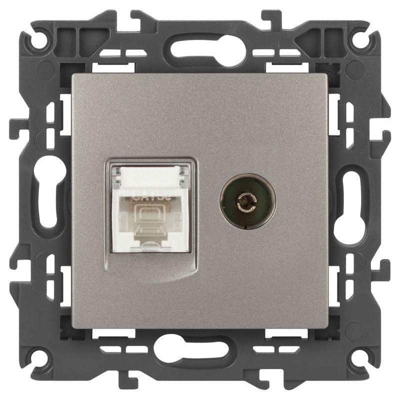 Розетка ЭРА Elegance 14-3110-16 RJ45+TV титан Эра Б0065768 Розетка ЭРА Elegance 14-3110-16 RJ45+TV титан Эра Б0065768