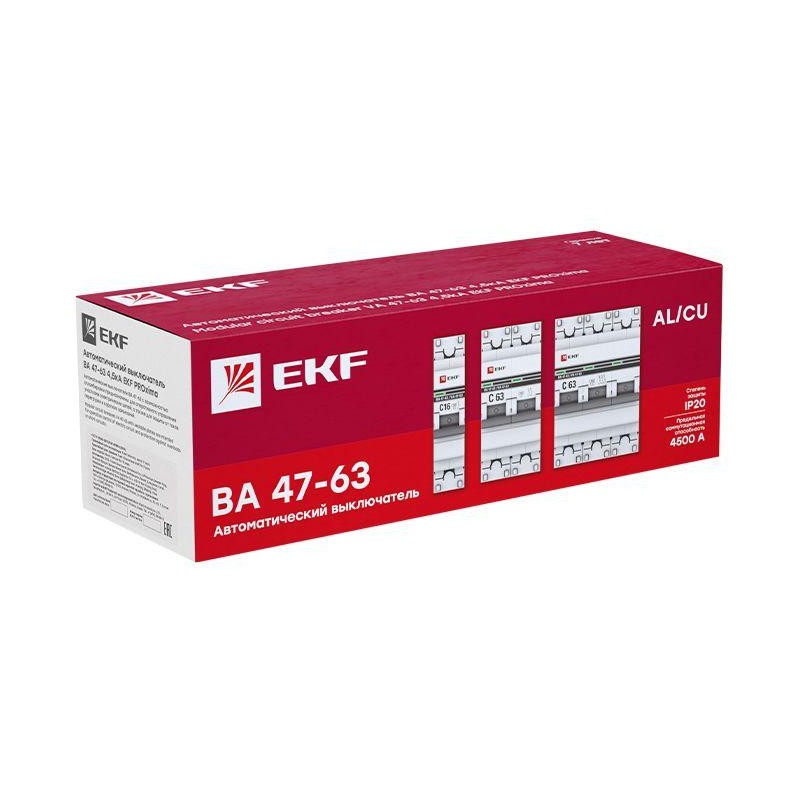 Выключатель автоматический модульный 1п D 6А 4.5кА ВА 47-63 PROxima EKF mcb4763-1-06D-pro