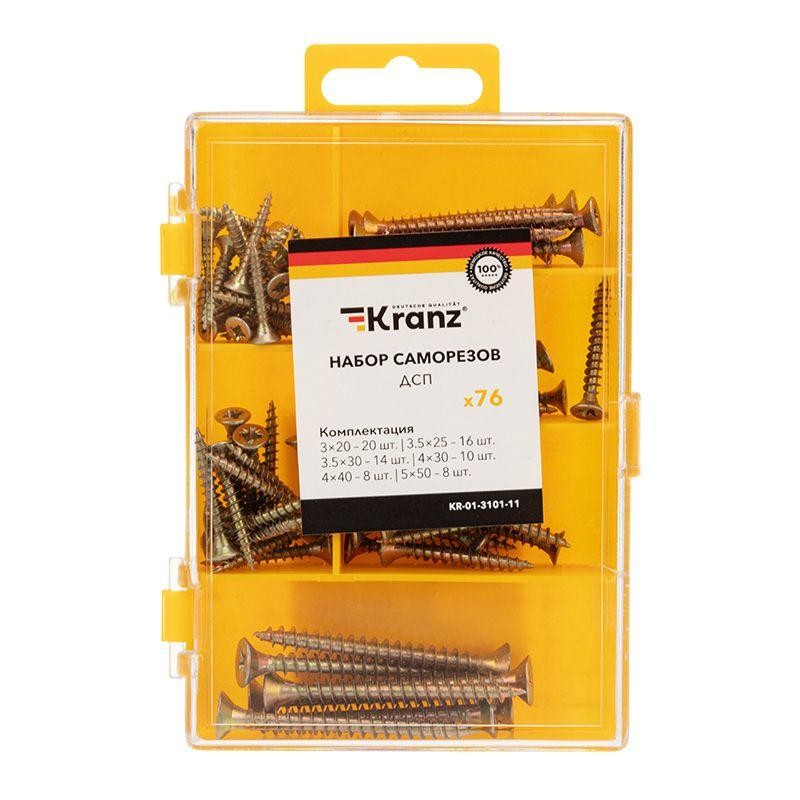 Набор саморезов для ДСП 76шт пластик. коробка Kranz KR-01-3101-11 Набор саморезов для ДСП 76шт пластик. коробка Kranz KR-01-3101-11