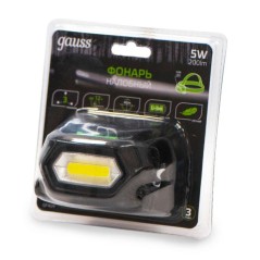Фонарь налобный аккумуляторный GFL409 5Вт 200лм Li-ion 1200мА.ч LED GAUSS GF409