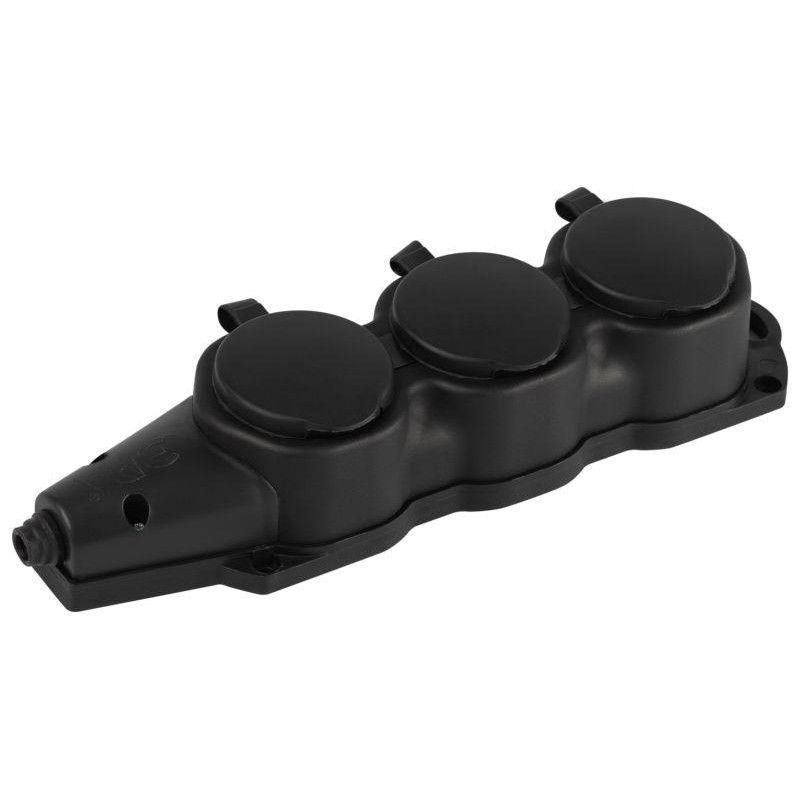 Колодка ЭРА KX-3e-B-IP44 каучуковая с заземлением 3 розетки 16A IP44 черн. Эра Б0068453