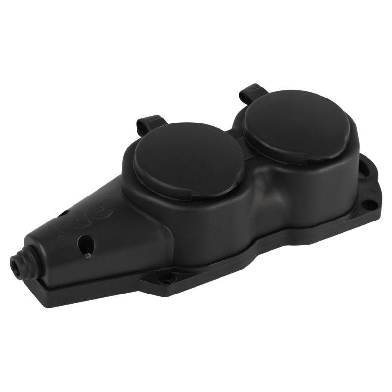 Колодка ЭРА KX-2e-B-IP44 каучуковая с заземлением 2 розетки 16A IP44 черн. Эра Б0068451