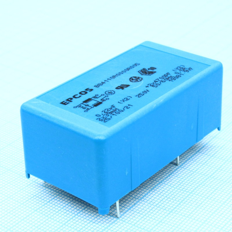 Сетевой фильтр 2x0.5A/250V, 2х39 мГн, 0.22 мкФ (X2), 2х4700 пФ (Y2), 56х30x23 мм, монтаж в плату