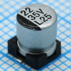 Конденсатор алюминиевый электролитический 22мкФ 35В ±20% (5х5.5мм) для поверхностного монтажа 47мА 2000час 85°С лента на катушке