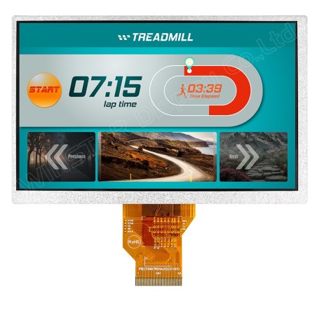 TFT 7.0", 800 x 480, LED подсветка, интерфейс RGB, встроенный контр. ST-5623D+ST5091D, яркость 900 cd/m2, 12 o'clock. -20...+70°