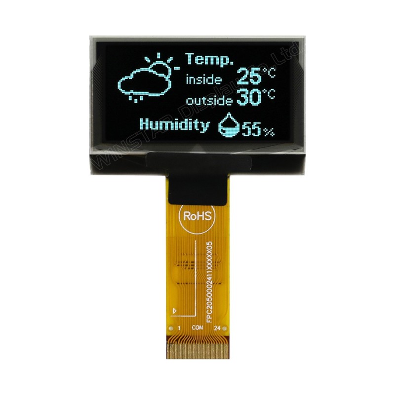 OLED 1.54" графический, 128х64, COG, белый,  интерф. 6800, 8080, SPI, I2C, контроллер SSD1309ZC, VDD 3В, -40 ... -80 С