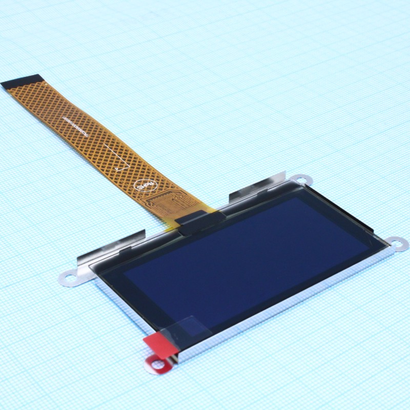 OLED 2.7" графический с рамкой, 128x64, COG, белый, 89,7 х 47,2 мм, интерфейс 6800, 8080, SPI, I2C, -40...+80 С