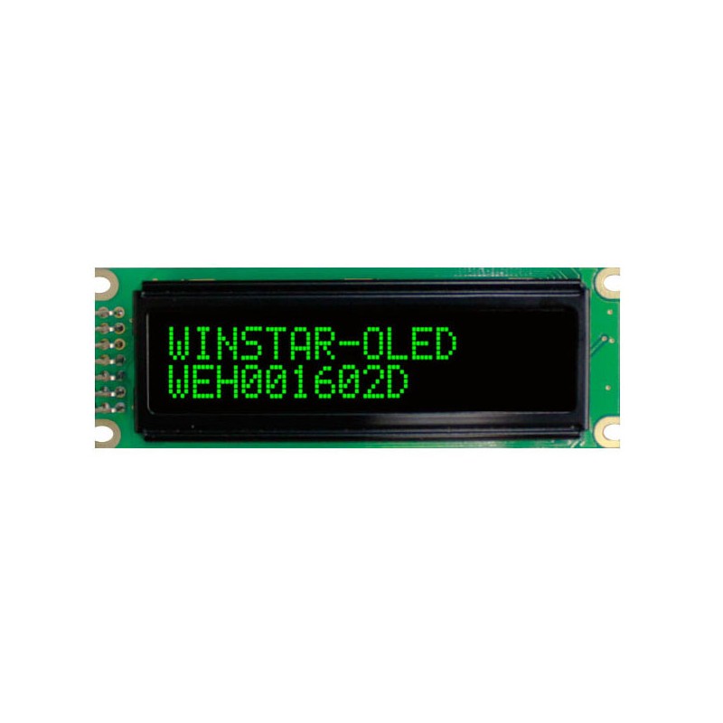OLED символьный 16х2 (1602D), COB, зеленый, 8-битный паралл. интерфейс, VDD -5В, -40...+80С