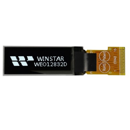 OLED 0,91" графический, 128х32, COG, желтый, SPI, контроллер SSD1306BZ, VDD 3В, -40 ... +80 С